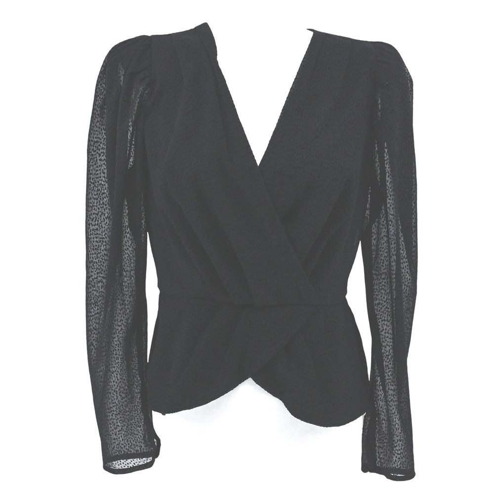 Vintage Y2K‎ Express Black Sheer Sleeve Puff Shoulder Blouse Women's M Vamp Goth